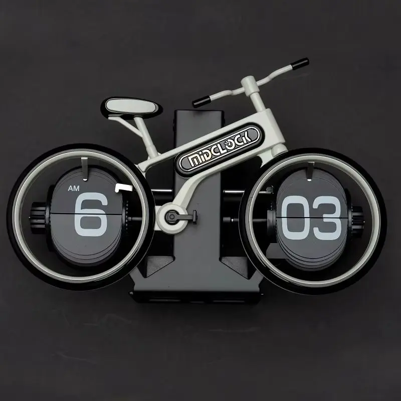 MidClock HY-F117 Bicycle Flip Desk Clock- White & Red Colour.