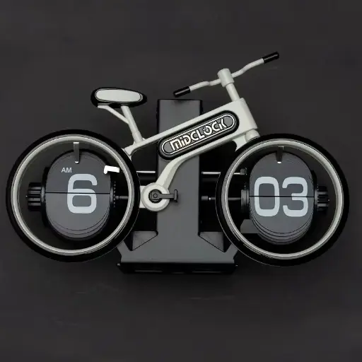 MidClock HY-F117 Bicycle Flip Desk Clock- White & Red Colour.
